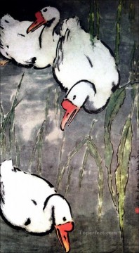 シュ・ベイホン・ジュ・ペオン Painting - 徐北紅ガチョウ 2 古い中国のインク
